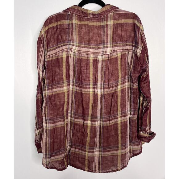 New Blu Pepper Day To Day Large L Red Plaid Split V Neck 3/4 Sleeve Blouse Top - Picture 2 of 11